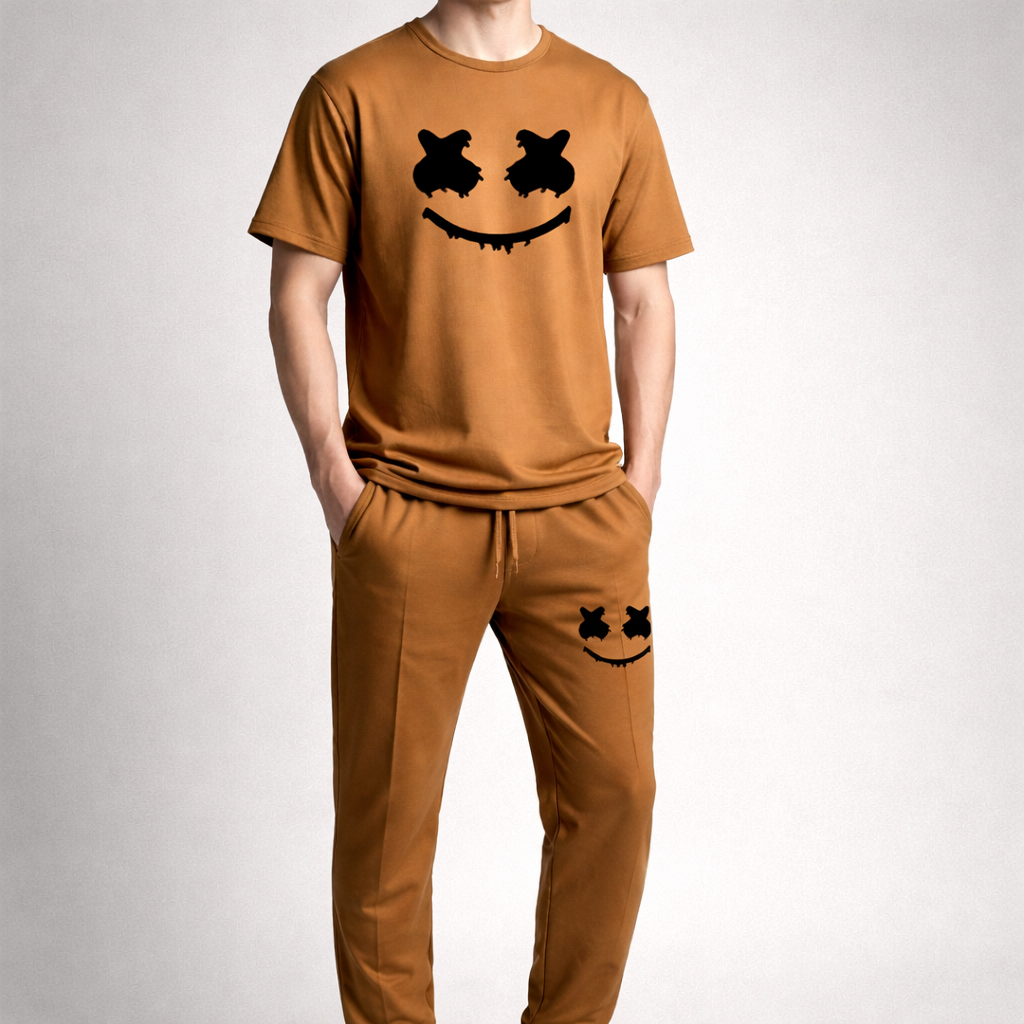 Men's Micro Printed Brown Tracksuit For Men